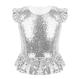 Kids Girls Mermaid Costume Top Girls Sleeveless Sequins Glittering Shirt T-Shirt