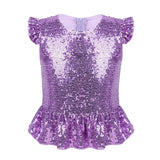 Kids Girls Mermaid Costume Top Girls Sleeveless Sequins Glittering Shirt T-Shirt