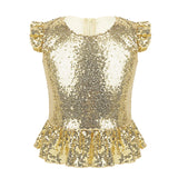 Kids Girls Mermaid Costume Top Girls Sleeveless Sequins Glittering Shirt T-Shirt