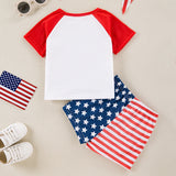 Independence Day Baby Boys Cartoon Printed Splicing Short Sleeve 2 Pcs Set
