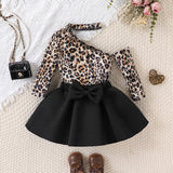 Princess Dress Personalized Slanted Shoulder Neck Long Sleeve Top Bow Lotus Leaf Skirt Set