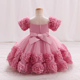 6M-6T Kid Baby Girls Princess Flower Bubble Sleeve Banquet Dress