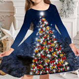 Princess Dress Girls Skirt New Swing Dress Christmas Long Sleeve Crew Neck Skirt
