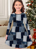 New Christmas Girls Christmas Theme Printed Crew Neck Dress