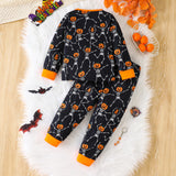 1-8Y Kid Baby Girl Halloween Suit Cartoon Pumpkin Skull Funny 2 Pcs Set