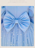 Kid Baby Girls Blue Fluffy Yarn Long Sleeve Princess Dress