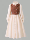 5-12Y Kid Girls  British Style Academic Suit Spring Autumn Retro White Dresses
