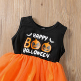 Baby Girl Autumn Winter Halloween Pumpkin Letter Sleeveless Dress