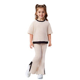 3-10Y Kid Girls Casual Fashion Flared Contrasting  Trim 2 Pcs Set