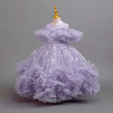 3-12T Kid Girl Mesh Print Tutu Princess Birthday Party Dresses