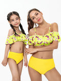 Family Matching Parent-child High Waist Sleeves Split Swimsuit