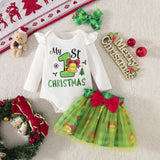 Baby Girl Cute Letter Snowman Print Mesh 2 Pcs Sets