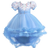 Kid Girl Princess Mesh Flower Fluffy Short Sleeved Trailing Performance Dresses