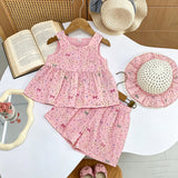 Kid Baby Girl Suit Cute Bow Embroidered Sleeveless Top Shorts 2 Pcs Set