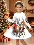 3-12Y Kid Girl Christmas  Autumn Winter Long-sleeved  3D Print Dresses