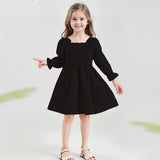 Kid Baby Girl Square Collar Lantern Sleeves Ruffled Large Hem High-waisted Dresses