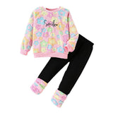 1-8Y Kid Baby Girls Autumn Winter Long-sleeved Fluffy Suits 2 Pcs Set