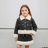 2-10T Kid Girl Leather Foreign Fur Collar Hip Suits 2 Pcs Set