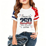Kid Girl USA Independence Day 250th Anniversary Trend Loose Casual T-Shirt Tops