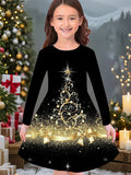 2-10T Kid Girl Christmas Long Sleeve Fashion Casual 3D Print Dresses