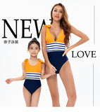 Parent-child Swimsuit New Striped Color Matching One-piece Bikini Mother and Daughter Swimsuit