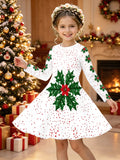 3-12Y Kid Girl Christmas Long Sleeve 3D Printed Dresses