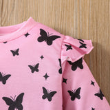 1-8Y Kid Baby Girls Autumn Winter Butterfly Print Flying Sleeves Long Sleeves 2 Pcs Set