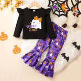 1-6T Kid Baby Girls Suit Halloween Ghost Pumpkin Bat Trumpet Suit 2 Pcs Set