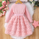 2-8Y Kid Baby Girls Solid Color Rose Flower Princess Dresses