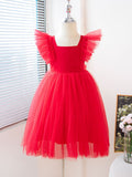 1-5T Kid Baby Girls Flying Sleeve Flower Performance Dress