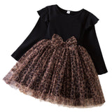 Kid Girls Long-sleeved Korean Version Leopard Print Mesh Princess Dress