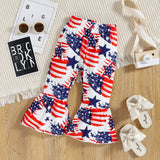 Kid Baby Girl American Independence Day Star Printing Short Sleeve Flared 2 Pcs Set