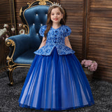 Kid Girl Mesh Puffy Long Bubble Sleeves Stage Performance Dresses