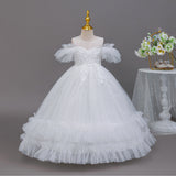 Kid Girls Princess Lace Fluffy Yarn Birthday Party Dresses
