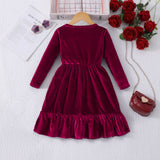 2-8Y Kid Girls Velvet Pearl Medium Long Christmas New Year Dresses
