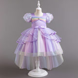 Kid Girls Colorful Mesh Trailing  Bubble-sleeved Dresses