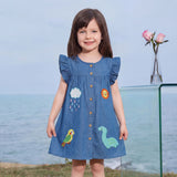 Kid Baby Girl Denim Summer Embroidered Cartoon Fashion Dress