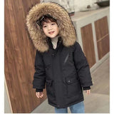 4-14T Kid Boy Girl Fur Collar Parker Padded Jacket Coats