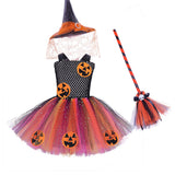 Halloween Children Pumpkin Costume Girl Witch Cosplay Party Show Princess Dress Pumpkin Show