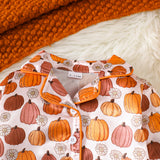1-4Y Halloween Baby Cute Pumpkin Print Lapel Pajama 2 Pcs Set