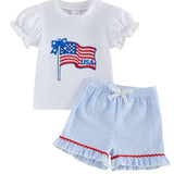 Kid Baby Girl Summer Independence Day Short Sleeve Striped 2 Pcs/Set