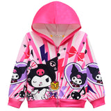 Cartoon Kids Girl Kuromi Zippered Hooded Jacket Coats