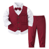 6M-5T Kid Baby Boys Suit British Style Striped 4 Pcs Set