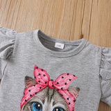 Kid Girls Summer Valentine's Day Cartoon Flying Sleeve 2 Pcs Set
