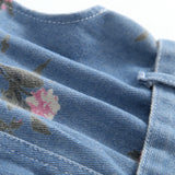 Kid Baby Girls Denim Floral Print Waist-cinched Lapel Vest Dress