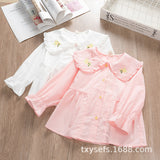 Baby Girl Flower Doll Collar Long Sleeve Shirts