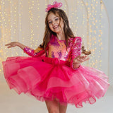 Kid Baby Girls Piano Catwalk Rose Red Sequined Princess Dresses