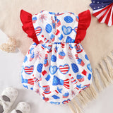 Baby Girl Summer Independence Day Sweet Fly Sleeve Printed Romper