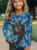 Casual Versatile Trend Animal Digital Printing Girls Crew Neck Long Sleeve T-Shirt