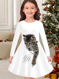 3-10T Kid Girl Flower Long Sleeve Crew Neck Spring Autumn Dresses